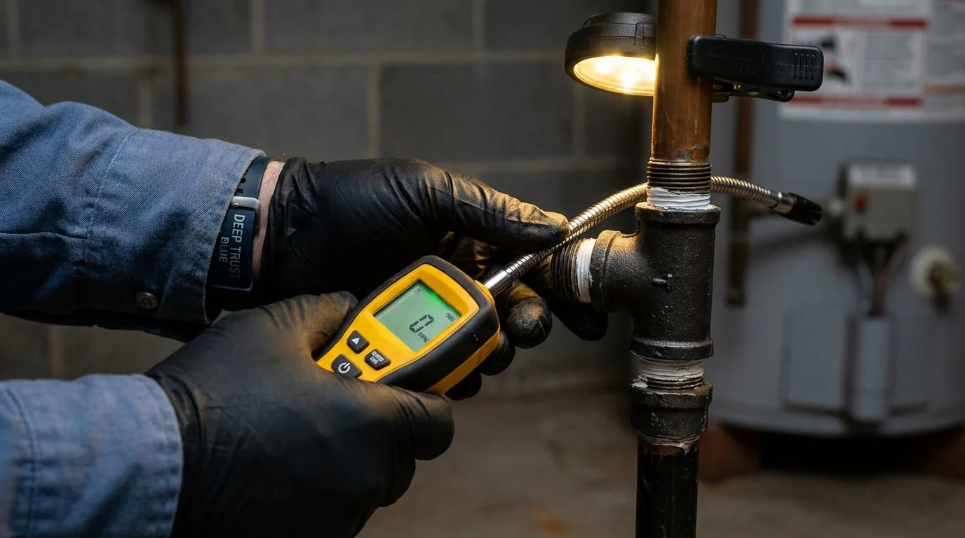 Gas leak detection with electronic sniffer by Johns Plumbing LLC in Bradford