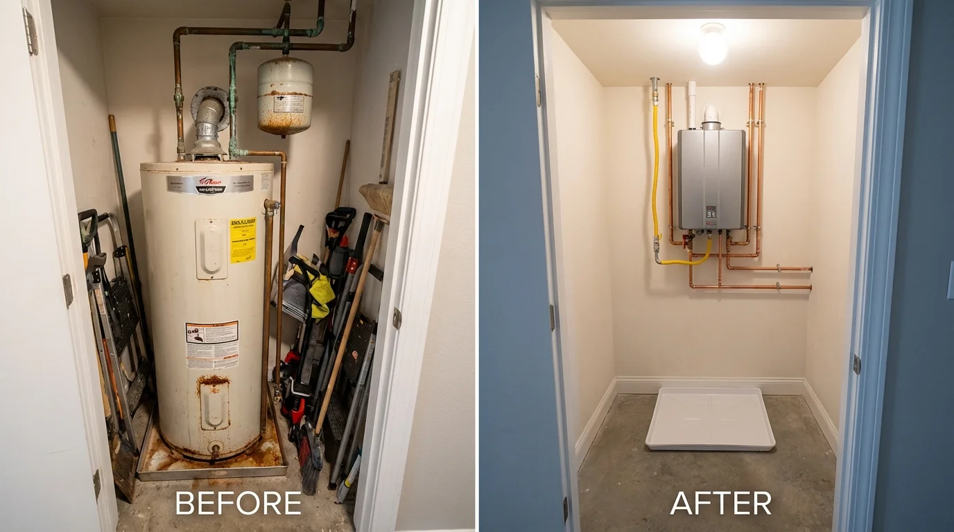Tank water heater versus wall-mounted tankless unit comparison for Bradford, PA homeowners