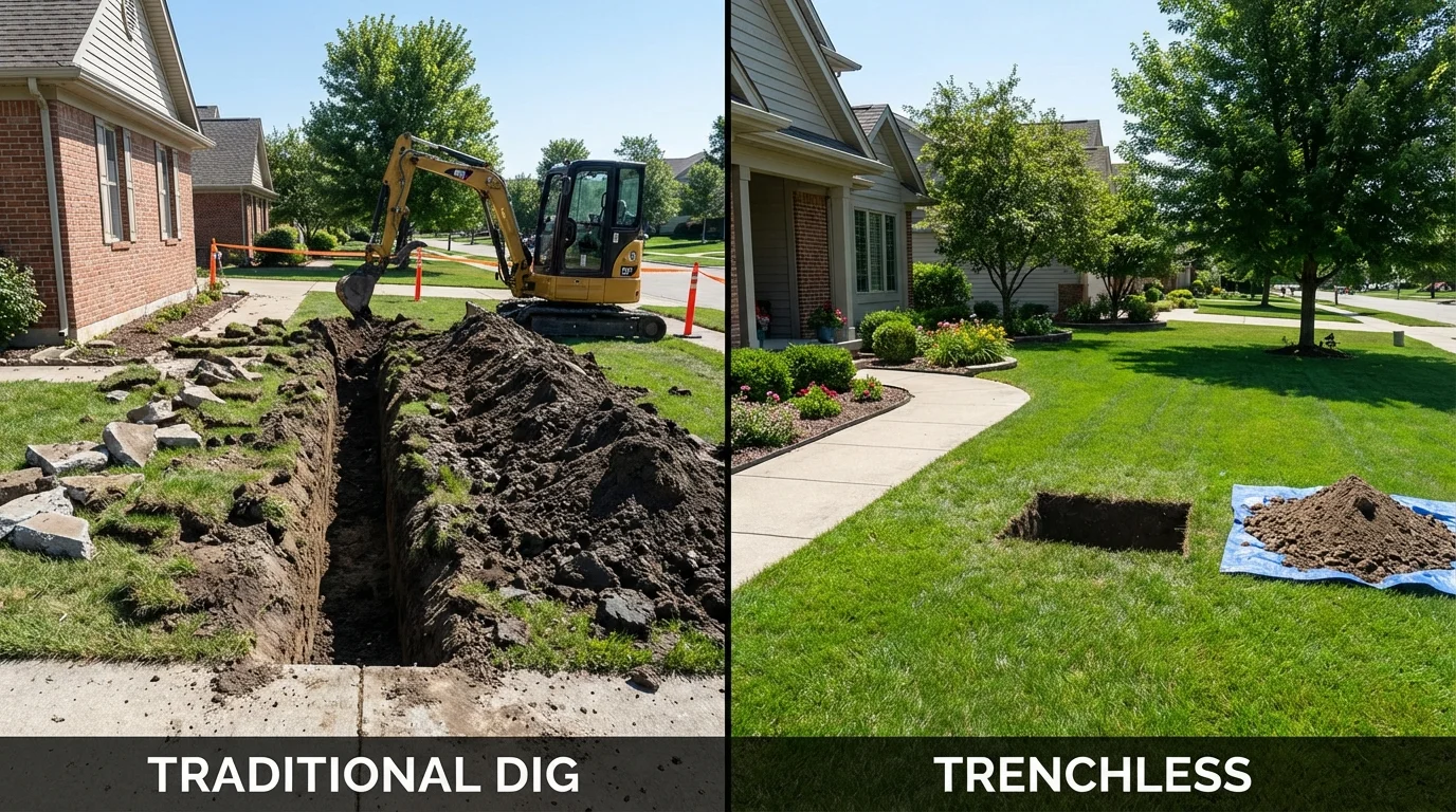 Trenchless sewer repair with minimal yard damage versus traditional excavation in Bradford, PA